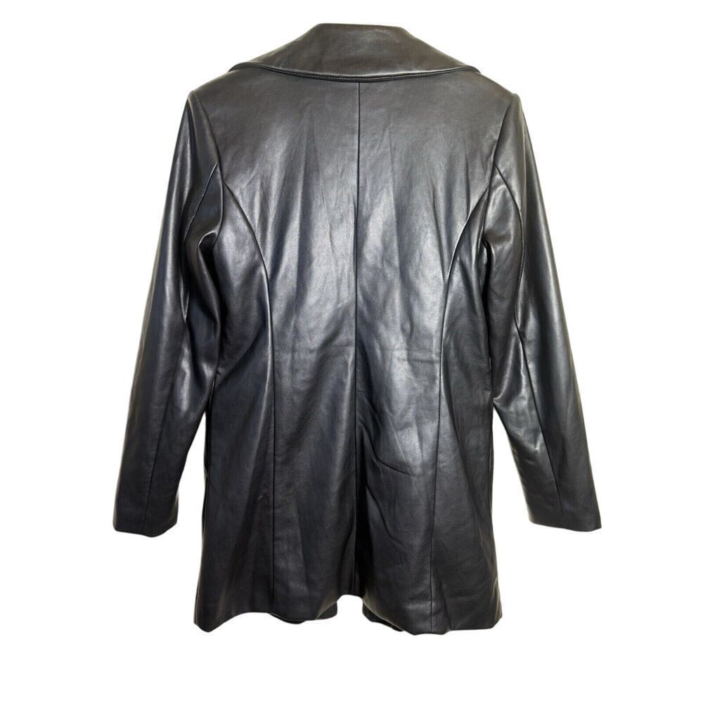 7 For All Mankind Women’s Black Double Breasted Faux Leather Coat Jacket Size M - Picture 6 of 8